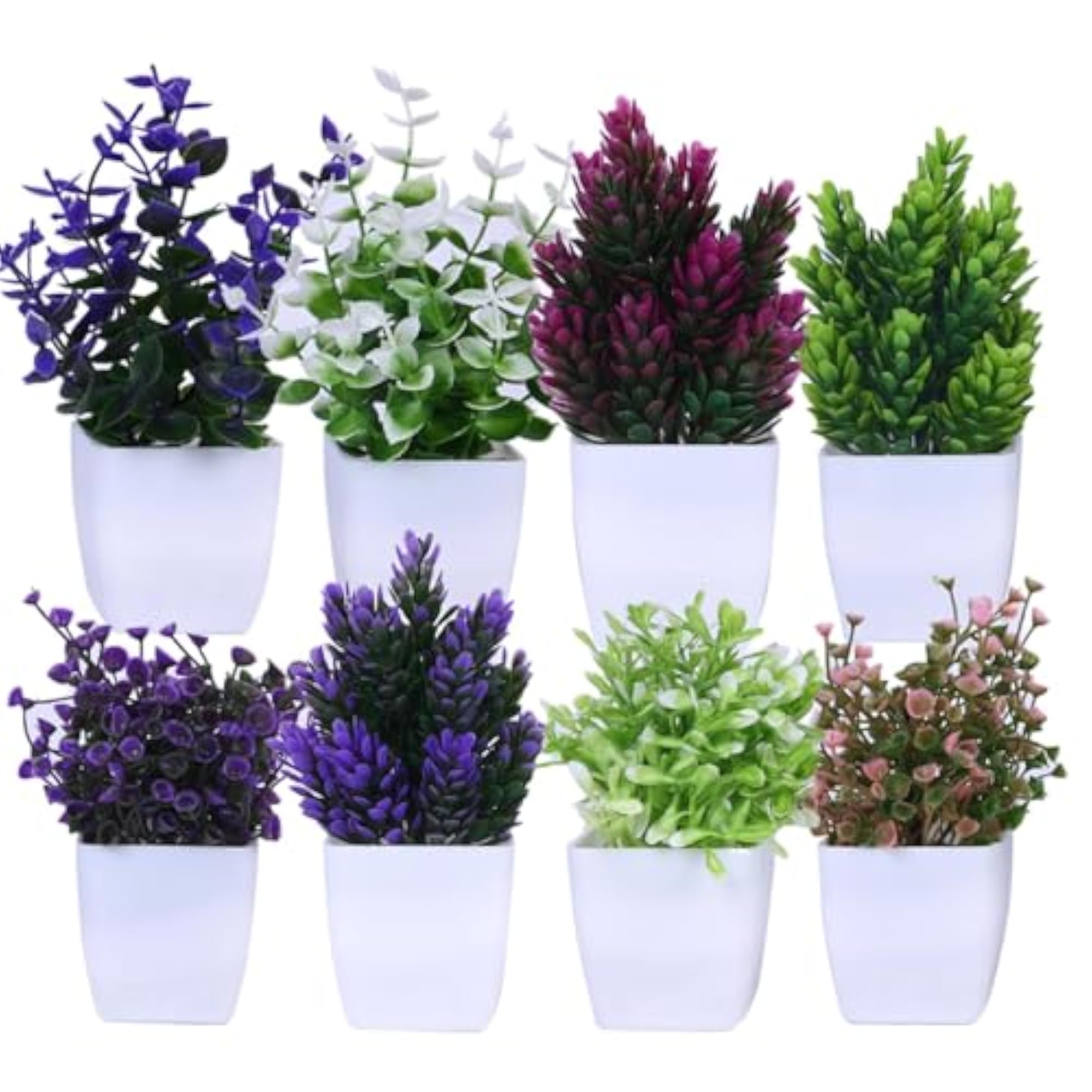 Artificial Plants with Pot, Pack of 8 Decorative Plants
